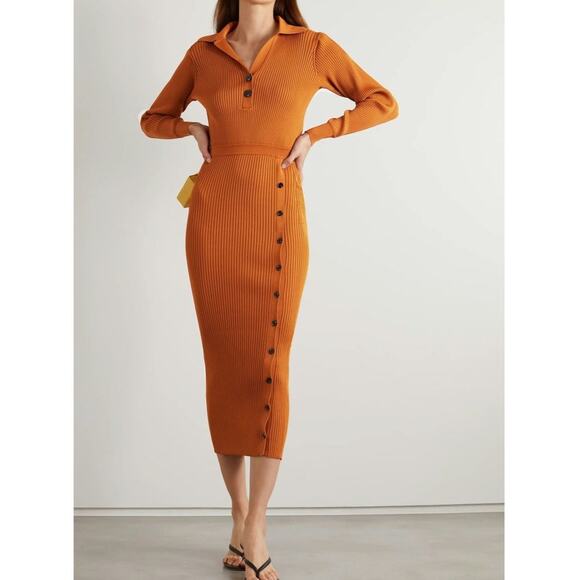 Self-Portrait Dresses & Skirts - Self-Portrait Long-sleeve Orange Knitted Polo Dress Size Small W/defects